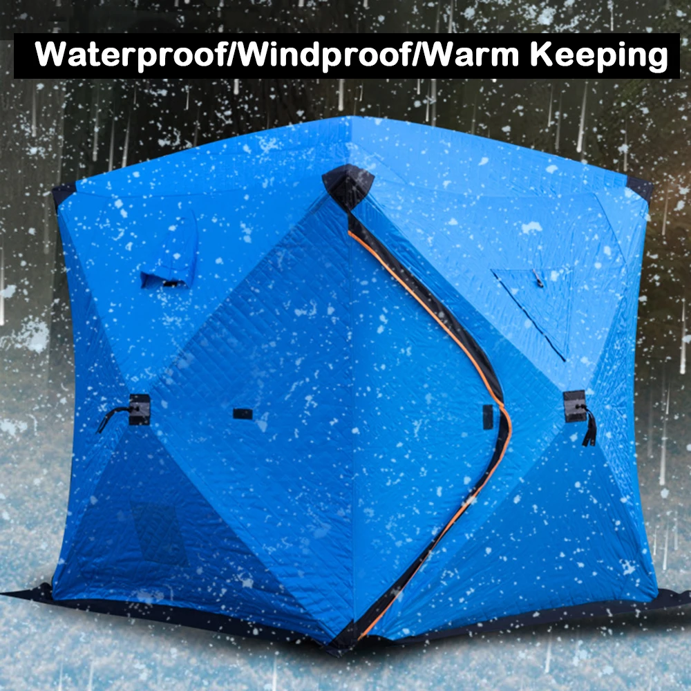 3-4 Person Portable Ice Fishing Shelter Easy Set-up Winter Ice Fishing Tent Three-layer Cotton Thickened Warm Shelter Waterproof