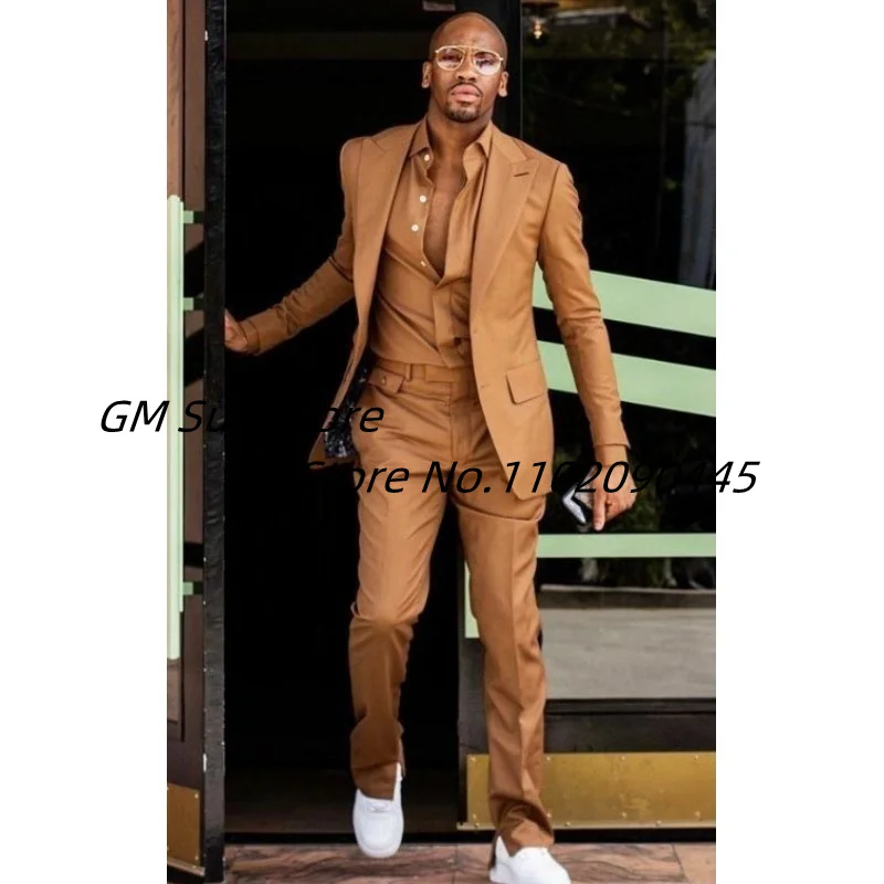 Men's Suit Two-Piece Solid Color Slim Fit Single Breasted Fashion Lapel Trousers Notched Lapel Collar Suitable For Business