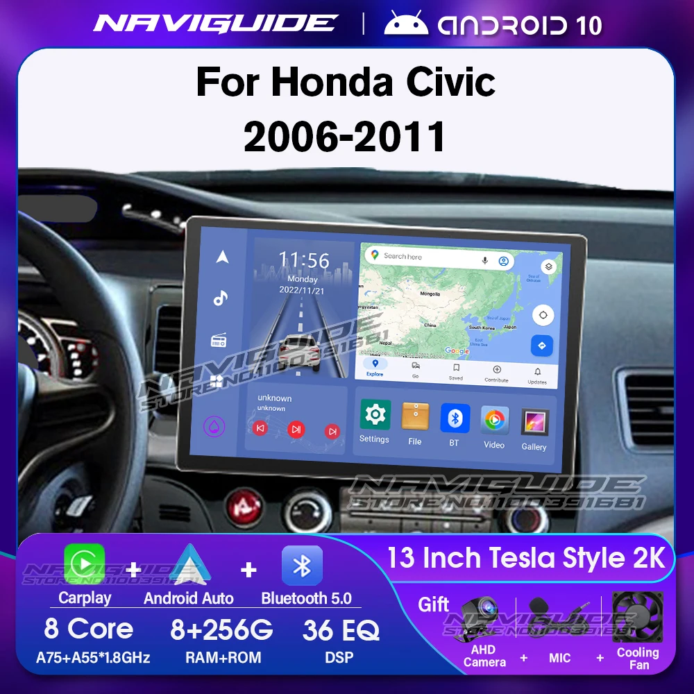 

NAVIGUIDE Y1 13inch 1920*1200P Car Radio For Honda Civic LHD 2006-2011 8+256G Multimedia Player Carplay GPS BT Head Unit NO DVD