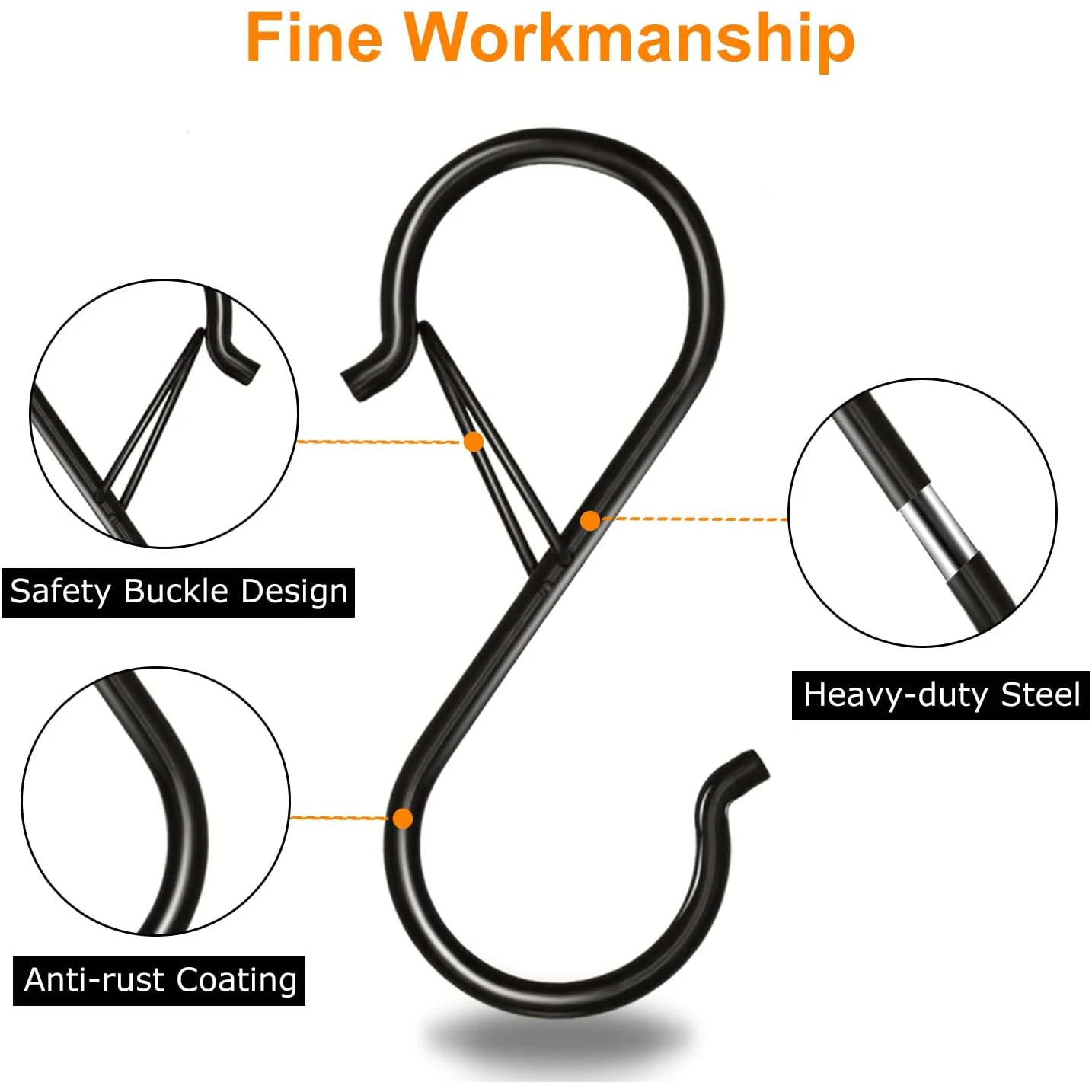 Durable Black S Hooks with Secure Safety Buckle