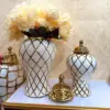 Geometry Gold Diamond Check General Can Ceramic Ginger Jar Flower Vase Porcelain Craftwork Sealed Storage Tank Home Decoration 1