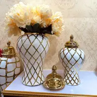 Geometry Gold Diamond Check General Can Ceramic Ginger Jar Flower Vase Porcelain Craftwork Sealed Storage Tank Home Decoration 1