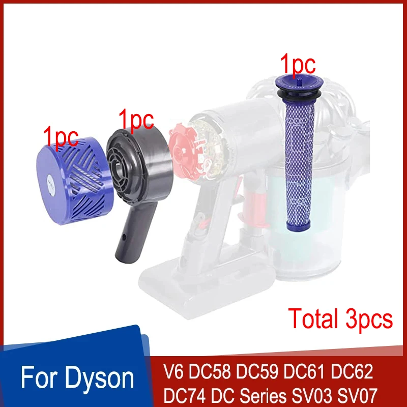 Motor Rear Cover Pre Post HEPA Filter Set For Dyson V6 DC58 DC59 DC62