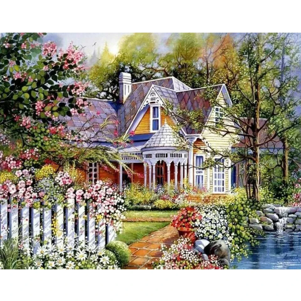 5D AB Diamond Painting Landscape Garden House Square Diamond Embroidery Set Diamond Mosaic Art Picture Home Decoration Gift 