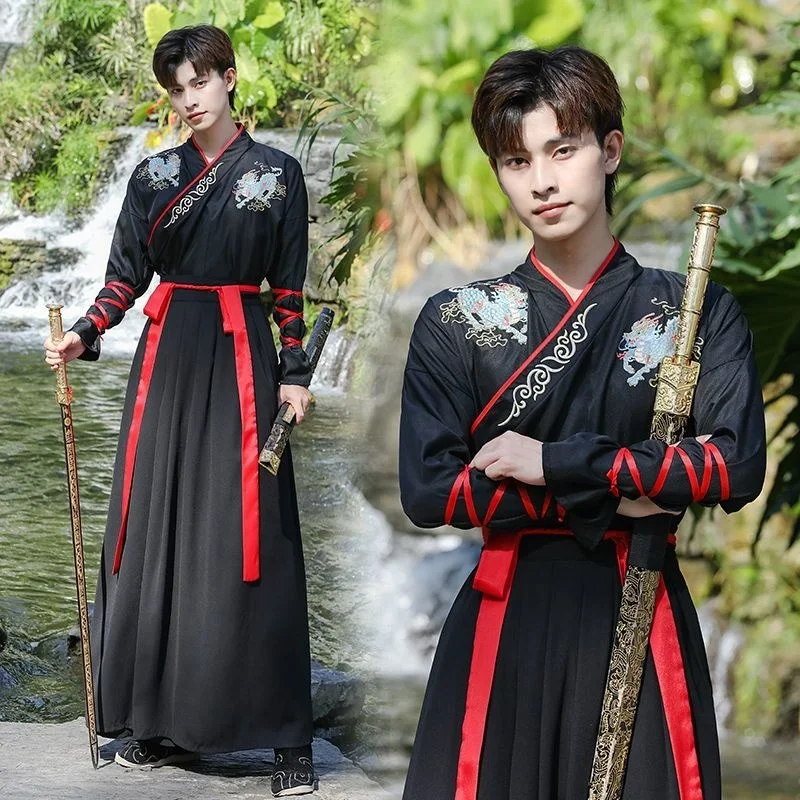 

Ancient Chinese Dress Hanfu Men Traditional Embroidery Dresses China Style Martial Arts Cosplay Costume Kimono Student Uniform