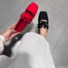 Ethnic Style Women Red Satin Mary Jane Shoes Fashion Shallow Square Toe Shoes Spring Autumn Soft Sole Ballet Shoes 2