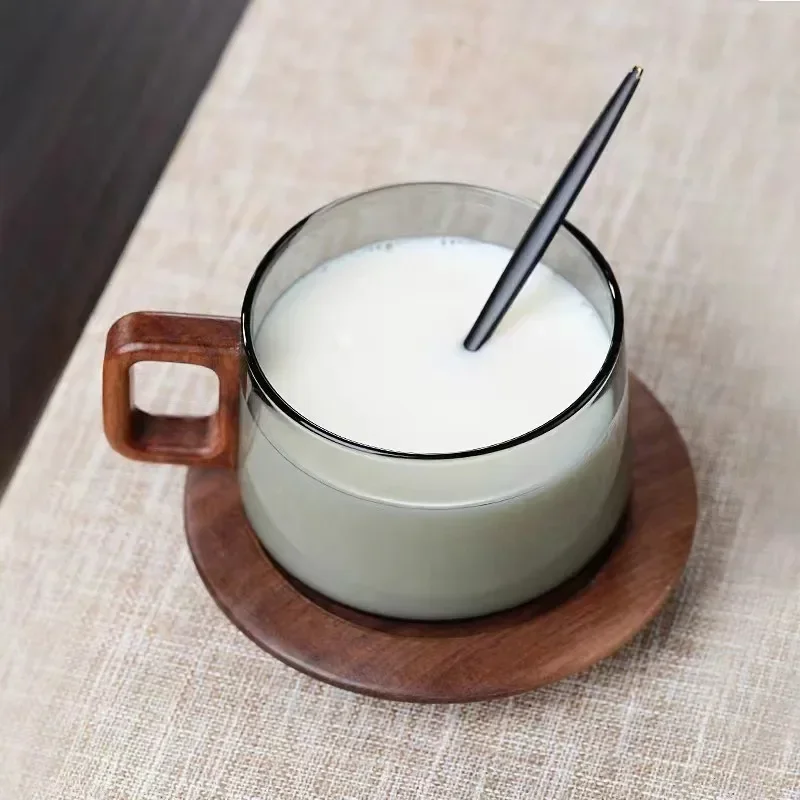Tea Infuser Cup 200ml Heat Resistant Glass Teacup with Filter and Wood Handle Coaster Office Tea Separation Mug Kung Fu Set insulated tea cup tea cup