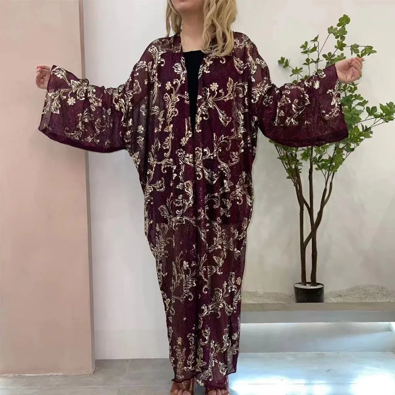XIZEO  Elegant Autumn Winter Women Cardigan Kaftan Transpare African Holiday Free Size Long Sleeve Party Wedding Gift Kimono