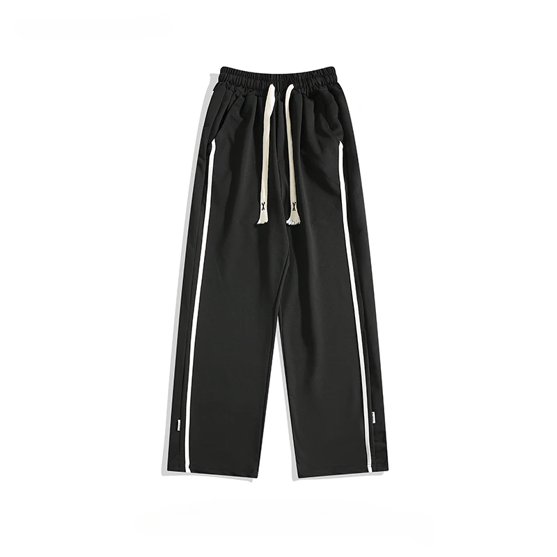 

Men/Women Spliced Striped Casual Pants Japanese Style Drape Loose Versatile Sports Daily Straight Long Trousers Unisex Clothing