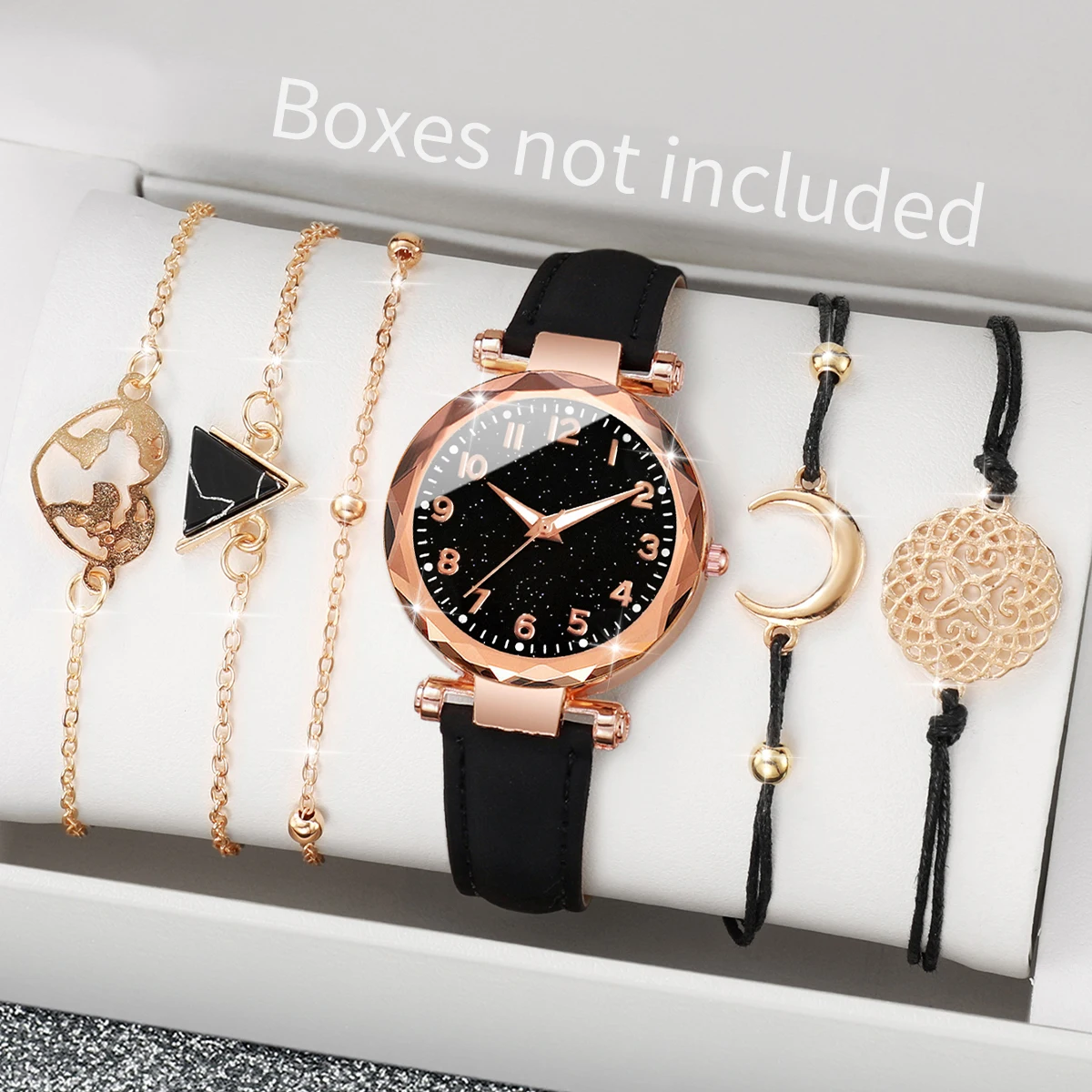 6PCS/Set Women's Watches Fashion Starry Sky Arabic Dial Female Leather Band Quartz Watch Bracelets Set（Without Box） 2