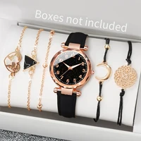 6PCS/Set Women's Watches Fashion Starry Sky Arabic Dial Female Leather Band Quartz Watch Bracelets Set（Without Box） 2