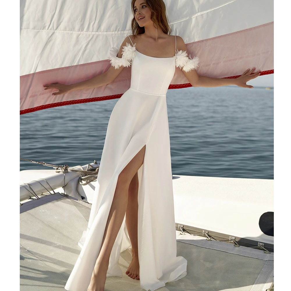 

Wepbel Sleeveless Dinner Party Dress Women Slim Fits Camisole Gown Solid Color Split Dress Backless Spaghetti Strap Maxi Dress