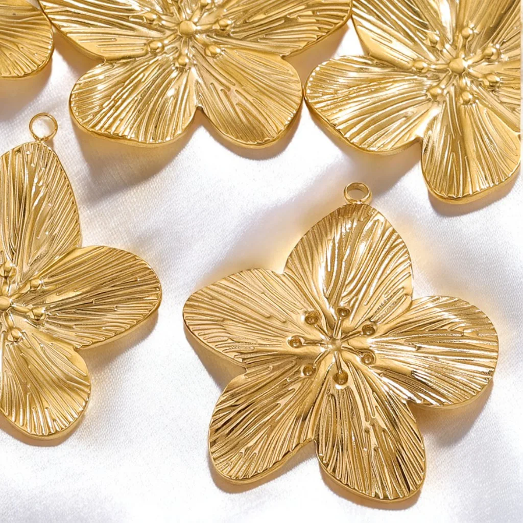 18k Gold Plated Stainless Steel DIY Flower Pendant High Design Necklace Earrings Pendant 3