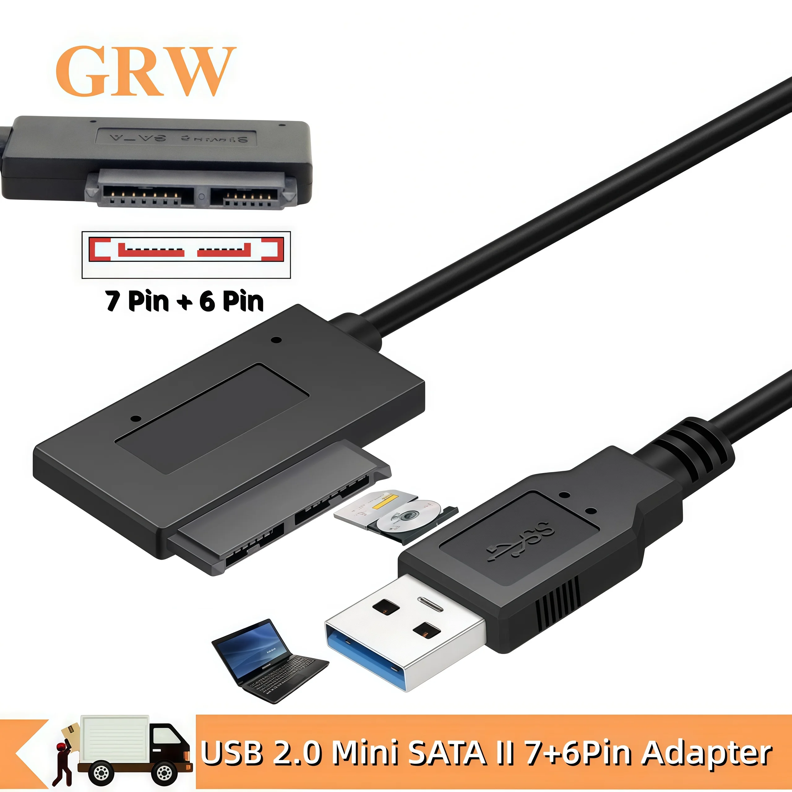 Grwibeou USB 2.0 zu Mini Sata II 7+6 13Pin Adapter Konverter Kabel Für Laptop CD/DVD ROM Slimline Laufwerk Konverter HDD Caddy