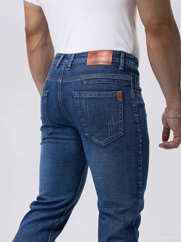 2025 nuovi jeans da uomo d'affari casual dritto elasticizzato moda classico blu lavoro pantaloni in denim abbigliamento di marca maschile 29-40 dimensioni 1