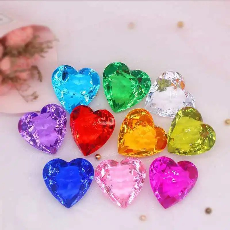 10PCS 큰 하트 모양의 아크릴 다이아몬드 보석 보석 해적 보물 상자 사냥 파티 선물 어린이를위한 생일 할로윈 선물