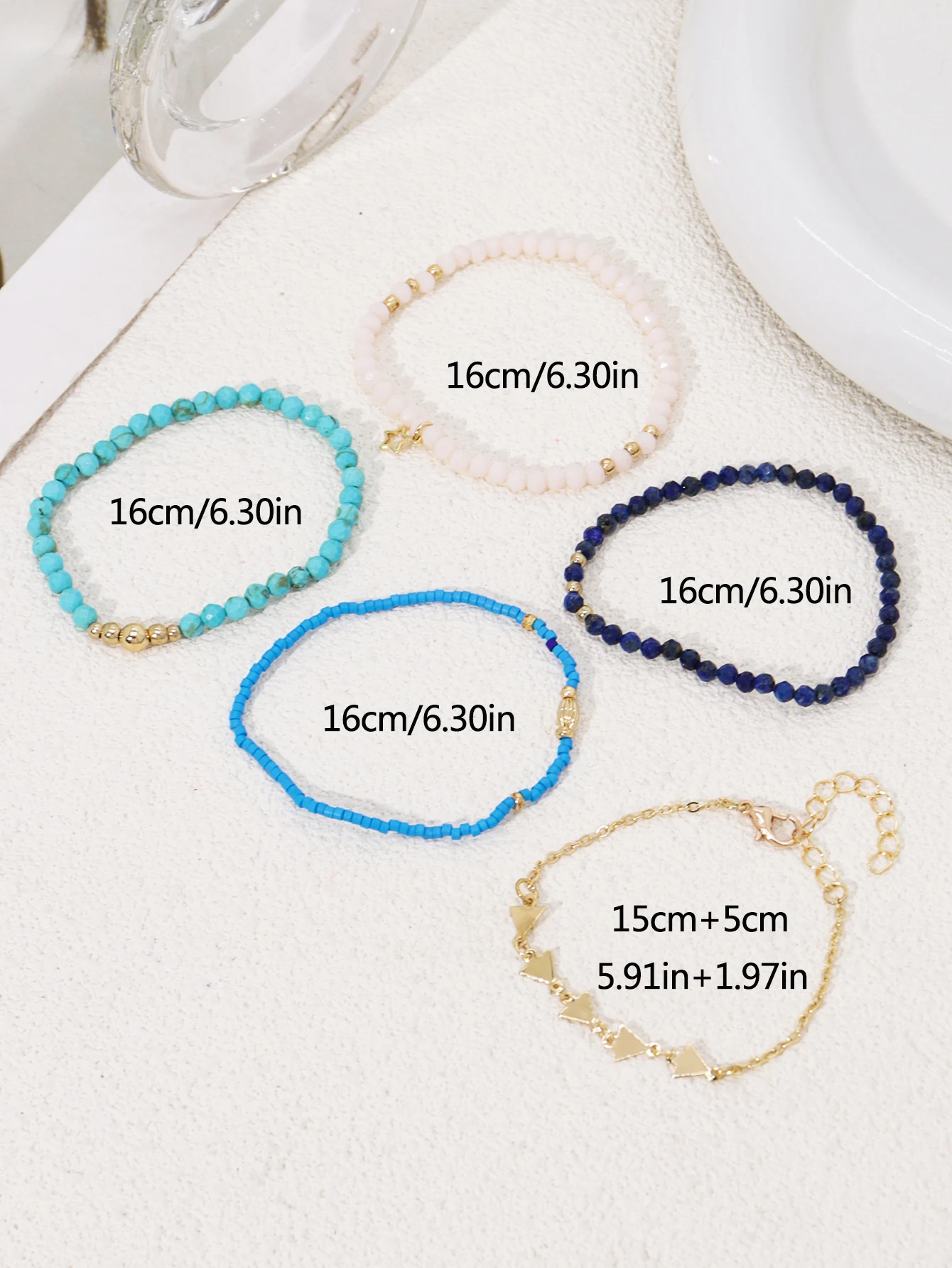Bohemian Gold Glass Bead Stretch Bracelet Set - Handmade Vacation Jewelry for Girls