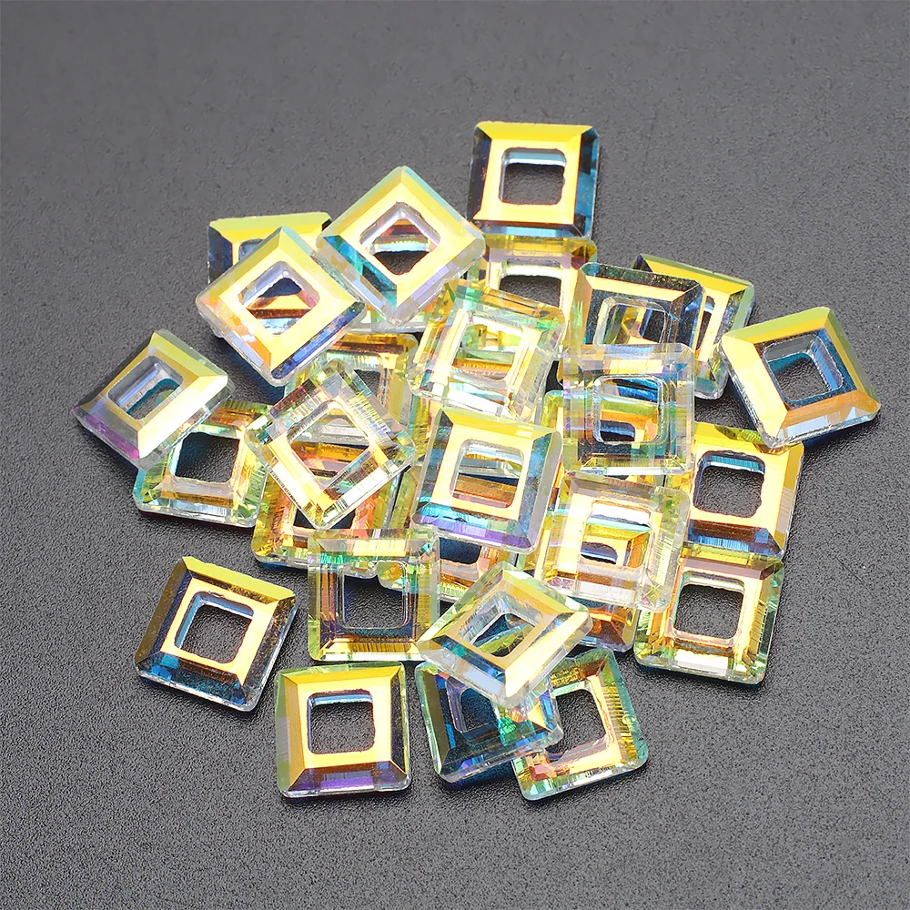10 Pz 13mm Quadrato Sfaccettato Foro Diagonale Cristallo Di Vetro - Foto 5
