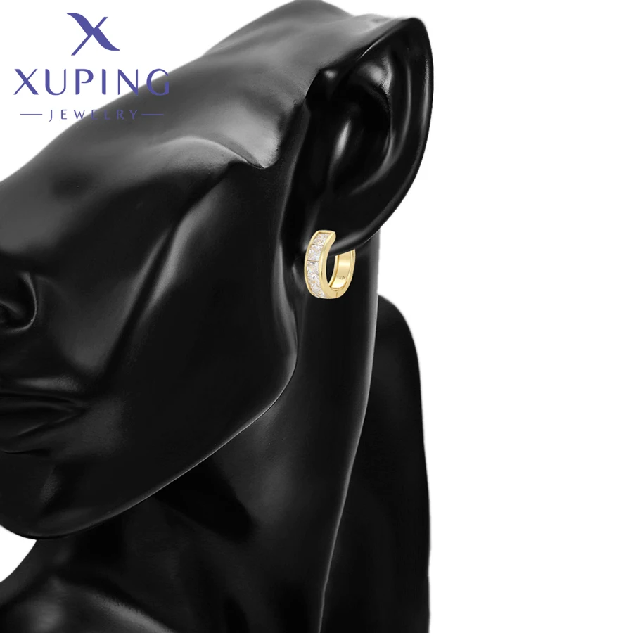 Xuping Jewelry Trendy Elegant Fashion Simple Light Gold Color Huggies Earrings for Women Party Gift X000864239 - 4