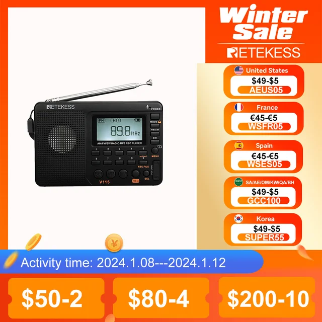 Retekess V115 라디오 휴대용 미니 단파 라디오 스피커