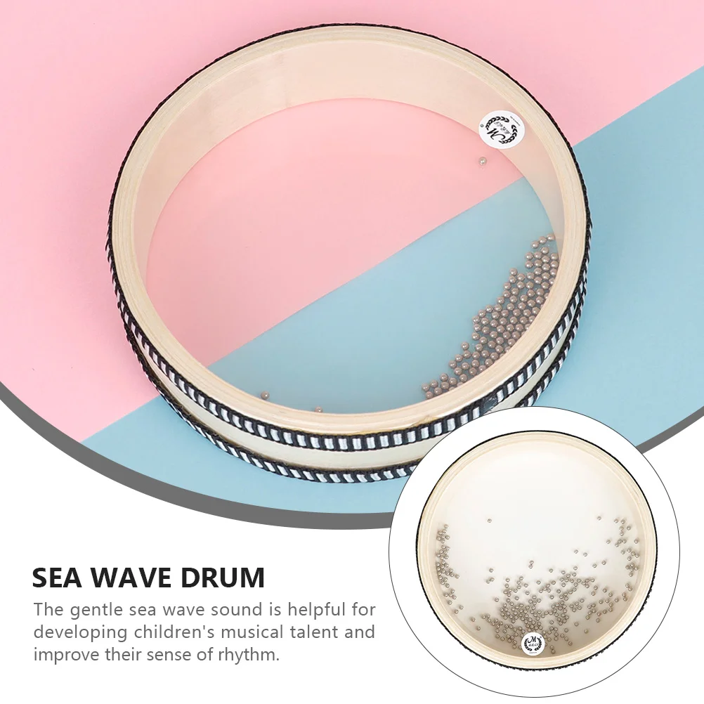 6 Inch Transparent Wooden Rim Hand Drum Portable Double Sided PVC Kids Musical Instrument Sea Wave Sound Effect Shaking Toy