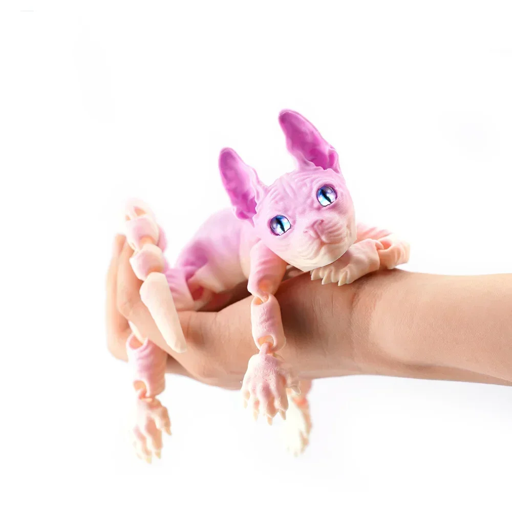 3D Printed Toy 3D Printed Sphynx Cat Animals Toy Realistic Hairless Figurine Articulated Cat Fidget Toy Lovers Collector Home Decor