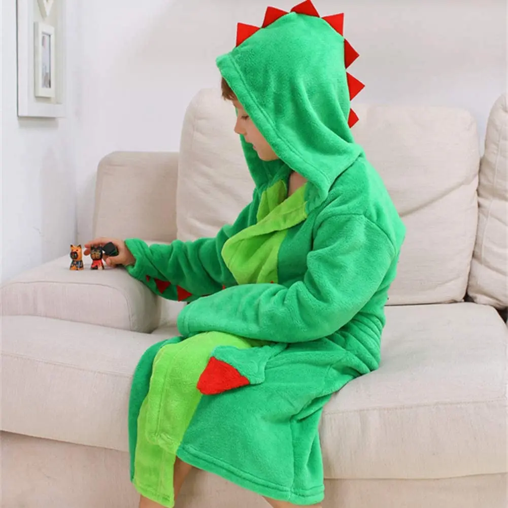 3-15 Years Girls Boys' Plush Hooded Bathrobe Dinosaur Fleece Robe LOLANTA kids pajamas set child bathrobe kids robe
