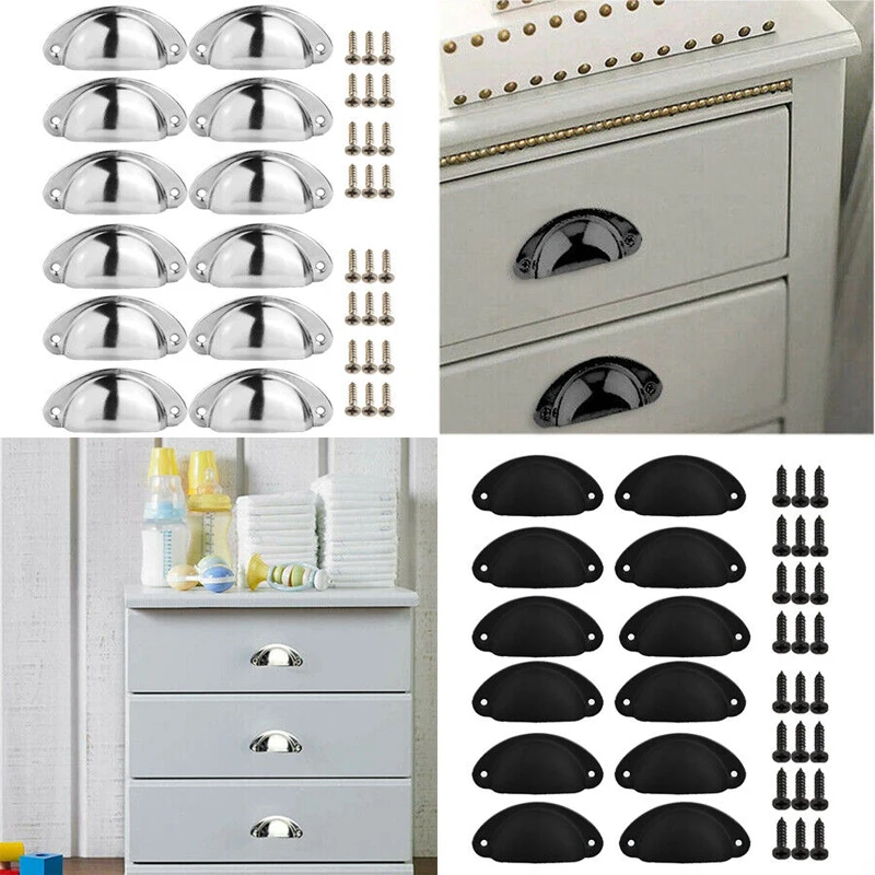 Furniture Handles Cup Pull Shell Handles Half Moon Kitchen Cupboard Cabinet Door Drawer Retro Metal Knobs Handles 6/12Pcs