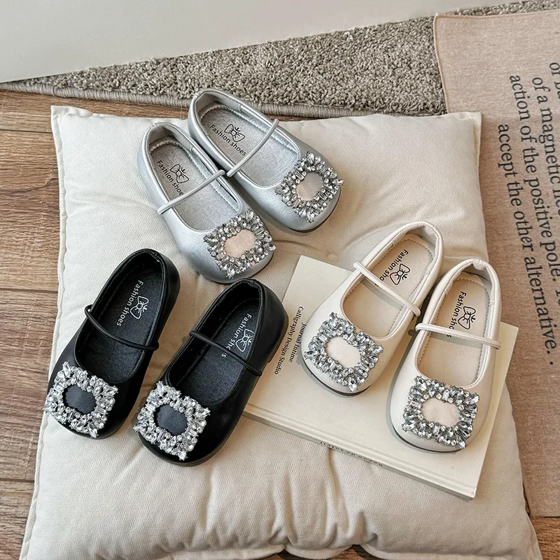 

Girls' Shoes Shing Rhinestone Flats Soft Sole Mary Jane Sandals Elegant Slip On Ballet Anti-Wear Kids Casual Zapatos