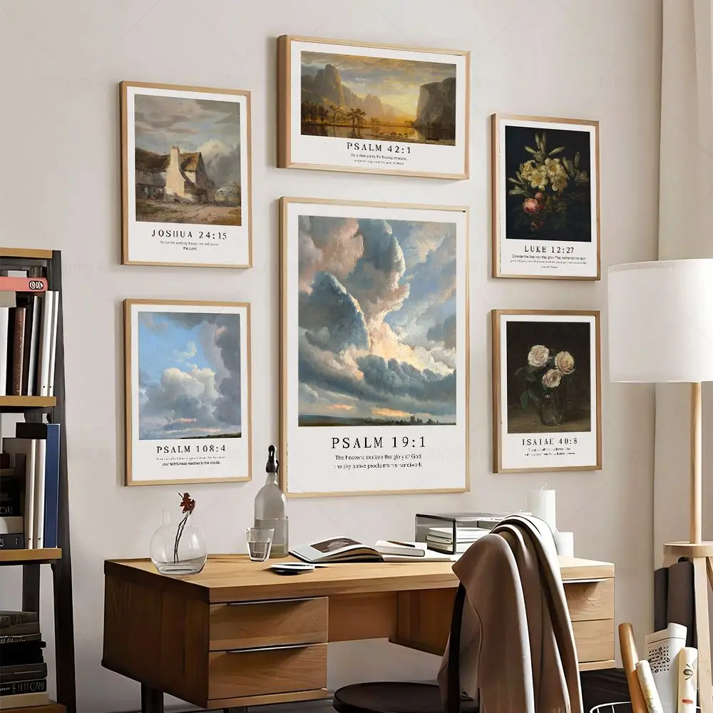 Vintage Bible Verse Gallery Wall Poster Isaiah 40 Giosuè 24 Scrittura Christian Canvas Paint Clouds Landscape Print Home Decor