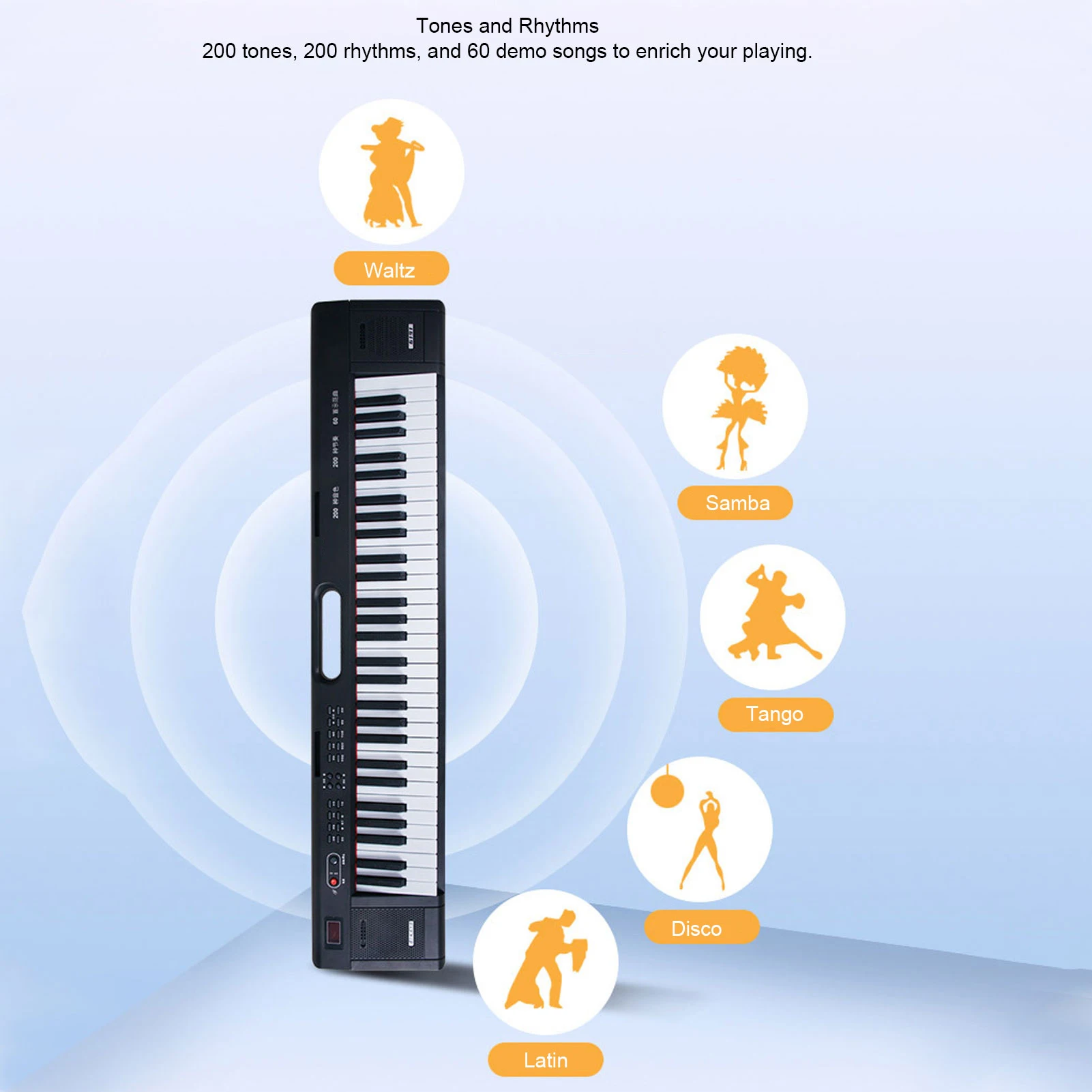 MQ-002L Digital Piano Keyboard 61 Keys Rich Tones and Rhythms Portable Lighting Electronic Keyboard Piano 100-240V