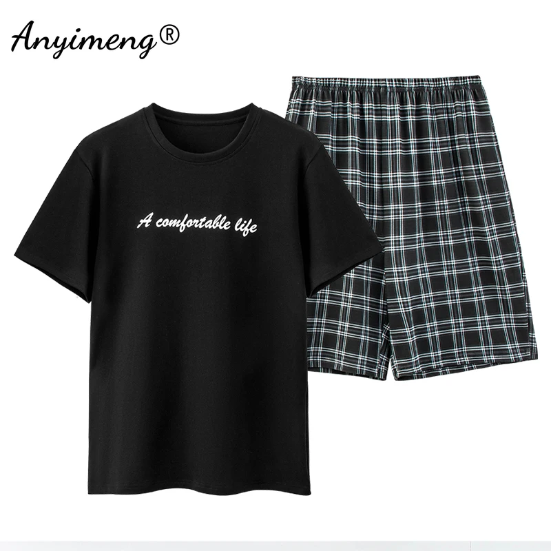 100% Cotton Male's Sleepwear Good Quality Men Nightwear Summer Shorts Pajama Set Sporty Style Pullover Plus Size 3xl 4xl Pijamas men's cotton pyjamas Pajama Sets