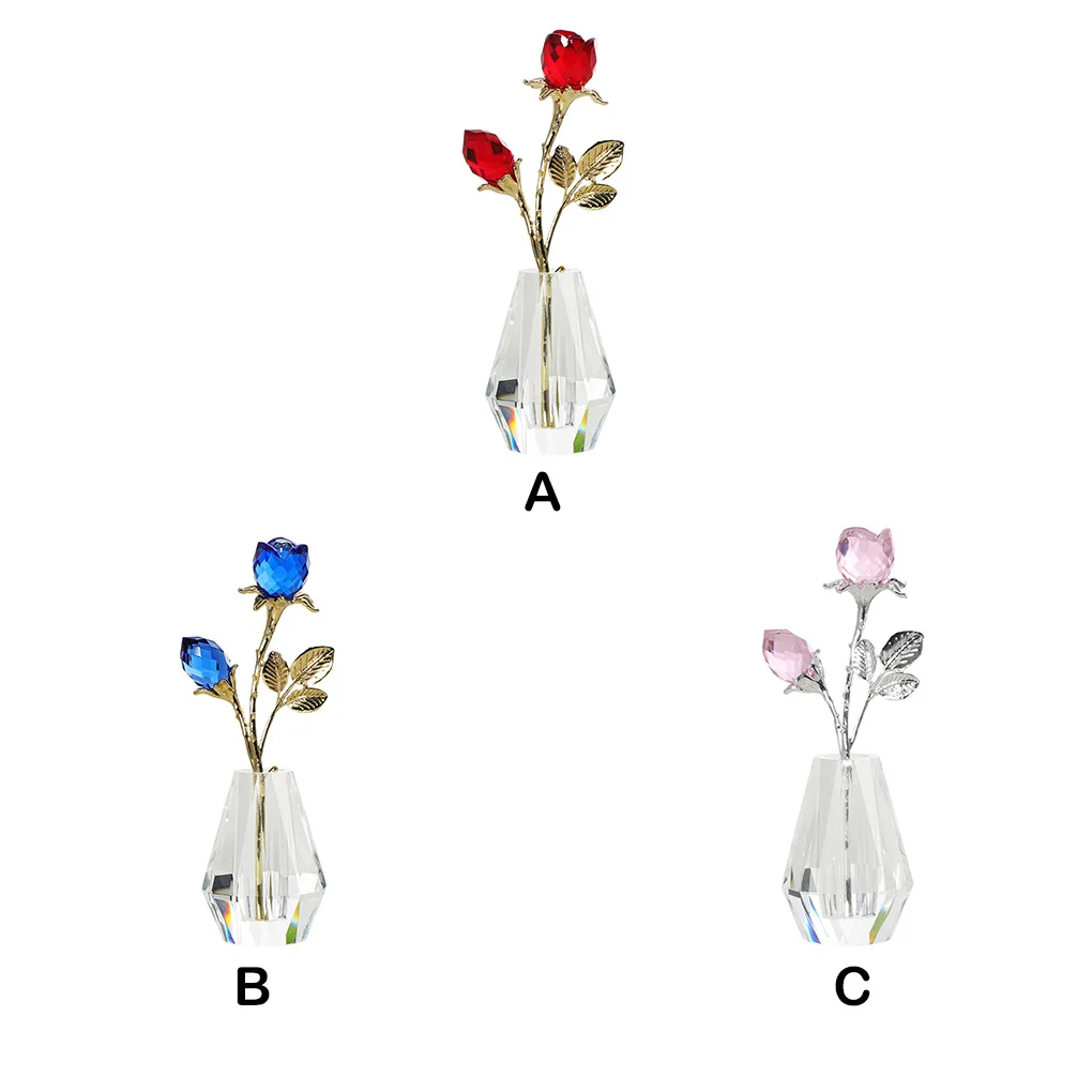 

Pink Elegant Crystal Rose Figurine - Gift For Realistic Appearance Long-lasting Durability Two Crystal Blue Roses