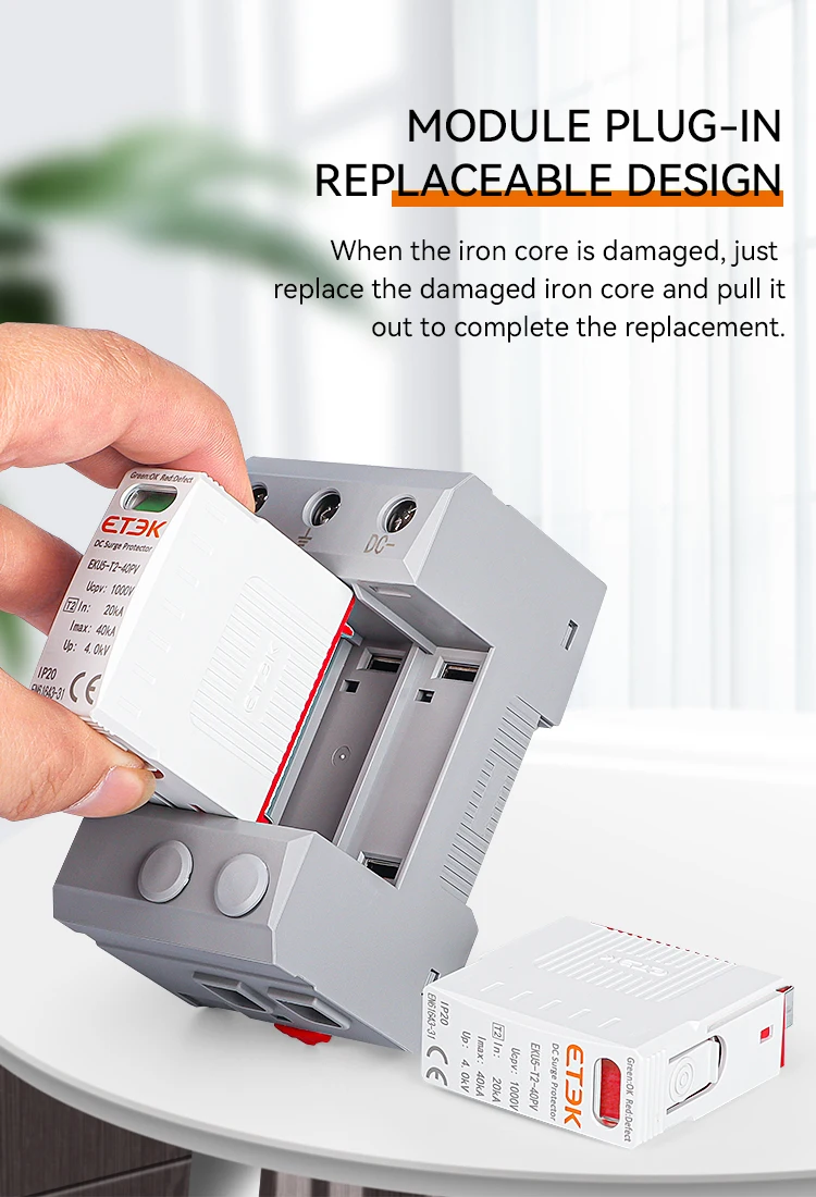 ETEC DC SPD House Surge Protective Device 2P 3P 600V 1000V 1500V Type PV 20-40KA