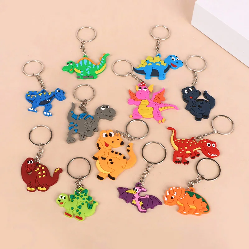 12pcs Cartoon Dinosaur Keychains Kids Boy Girl Birthday Party Favors Gift for Guests Pinata Fillers Boy Girl Backpack Pendants