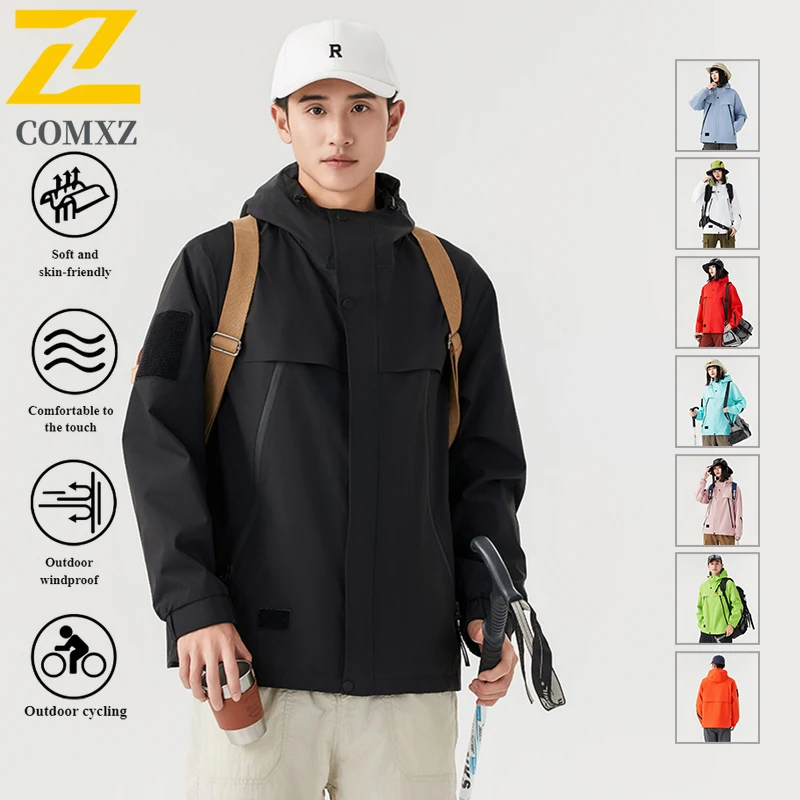 EiAO Workwear Jacket Waterproof Windproof Hiking Outdoor Loose Fit Breathable Solid Color Single Layer Couple Stain Resistant