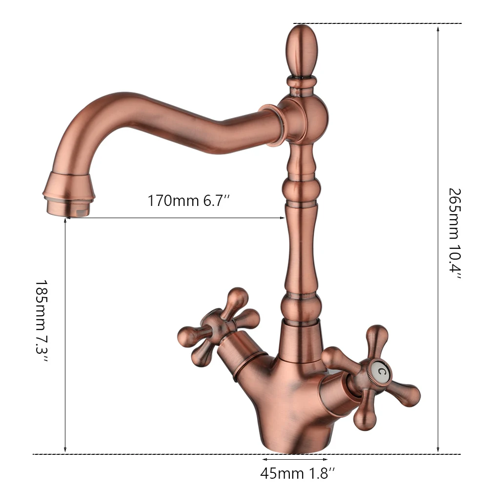 Antique Copper Bathroom Sink Faucet 360 Swivel Mixer Retro 2 handles 1 Hole Tap Deck Mounted Brass Faucets Tap basin faucet bathroom faucet