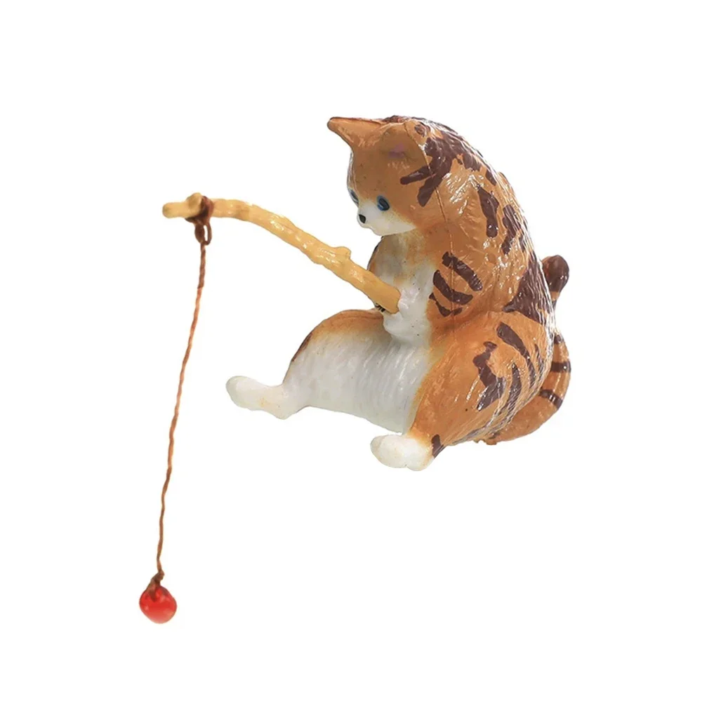 Fish Tank Side Small Resin Cartoon Fishing Cat Kitten Hanging Creative Fun Micro Landscape Office Ornaments Aquarium Decoration