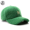 FS Luxury Brand Green Lambswool Baseball Caps For Men Golden Letter Women Cap Windproof Warm Winter Trucker Hat Casquette Homme