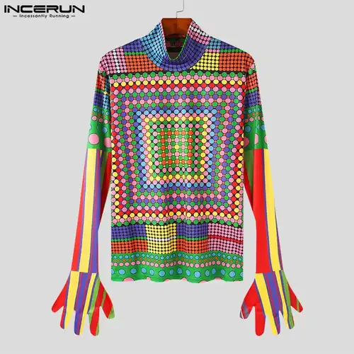 INCERUN 봄 2023 패션 남성 T 셔츠 긴 소매 장갑 피트니스 탑 티 스트리트 Camisetas 캐주얼 터틀넥 티셔츠 S-5XL 4