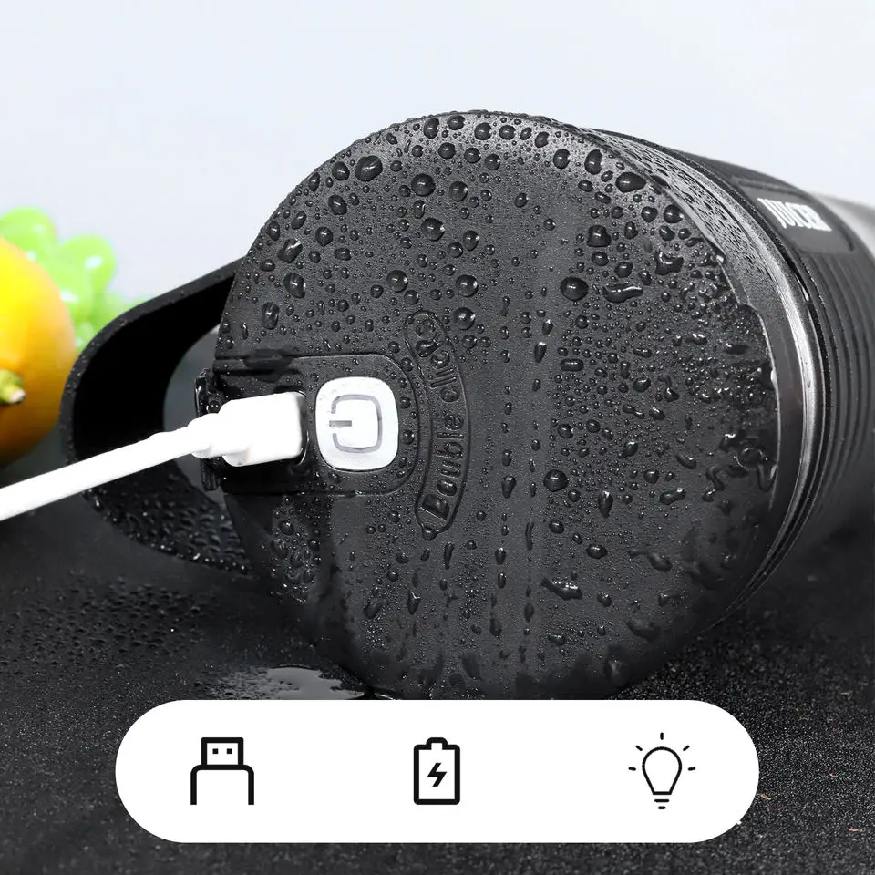 Portable Blender 460ML Mixeur Wireless Rechargeable Large Capacity Electric Black Juicer Cup Fruit Mixer Juicer With Straw 5