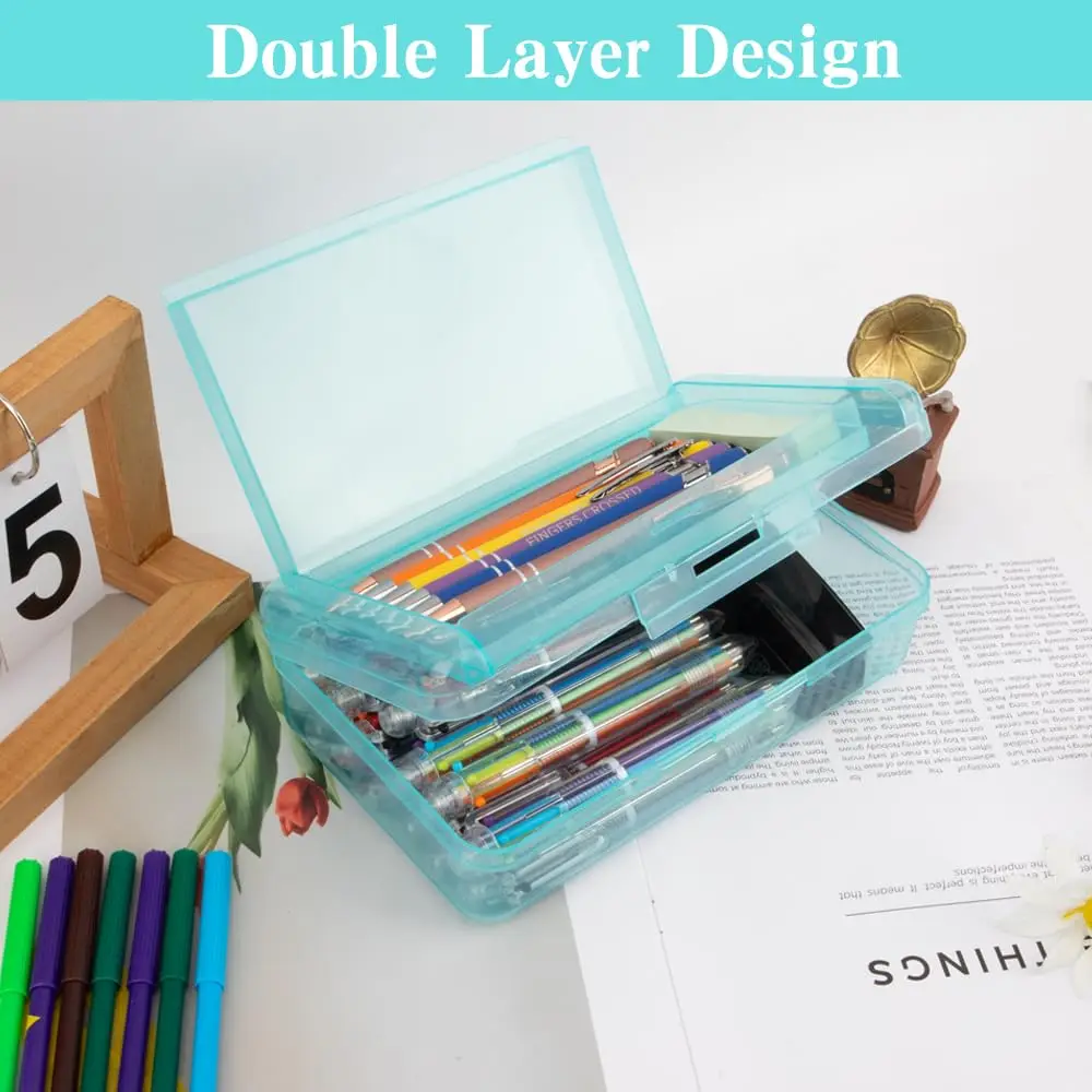 Compact Double-Layer Pencil Box with Snap-Tight Lid - Lightweight & Smooth Edge