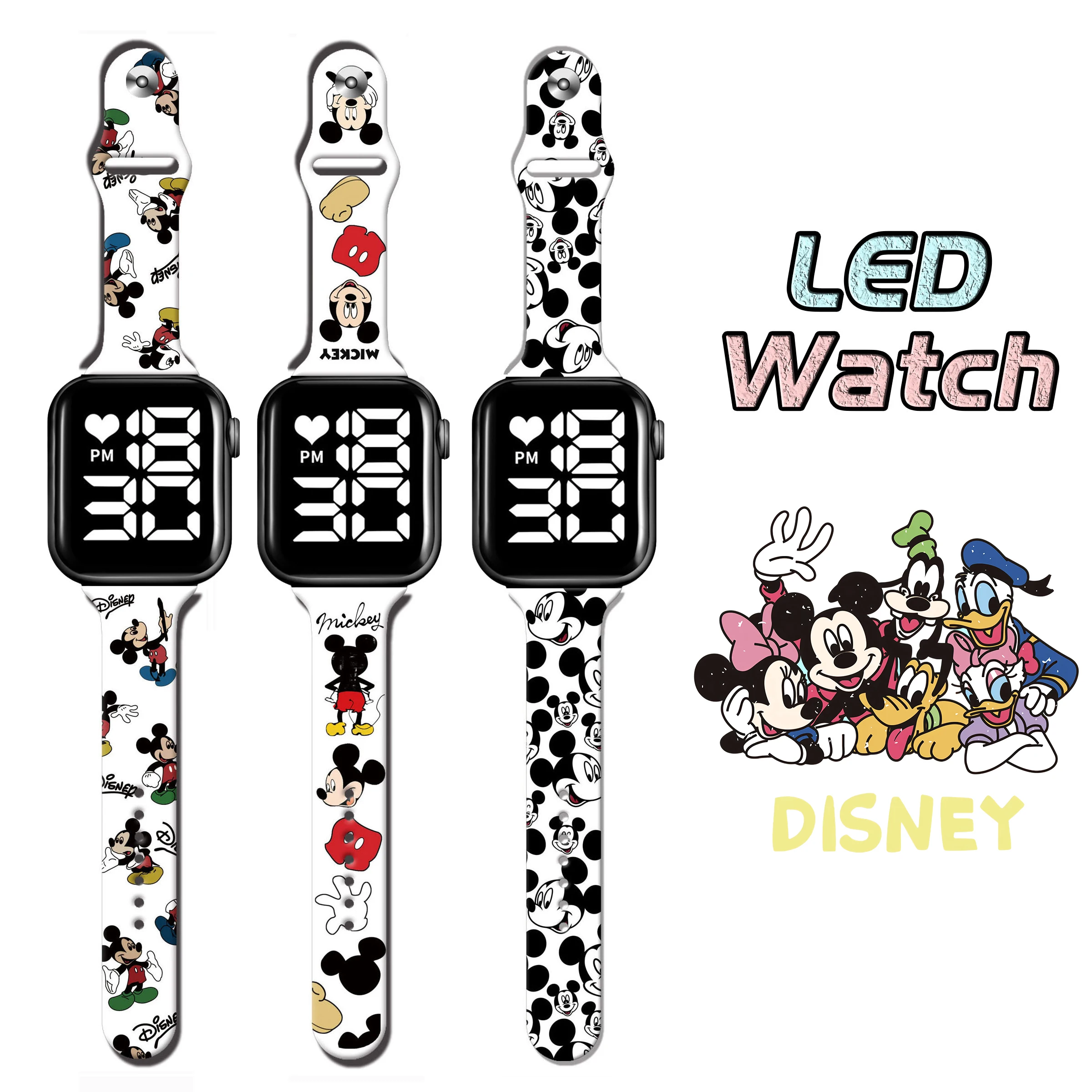 Disney Micky Kids' Digital Watches Cartoon Action Figure Printing  Anime LED Button Type Electronic Kids Watch Birthday Gifts