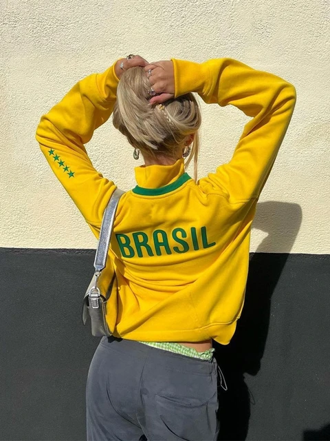 Sudadera con capucha con letras de Brasil para mujer, cárdigan con