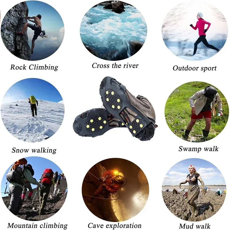 Ice Gripper Spike Climbing Crampons 1pair 10 Studs Anti-Slip Shoe Cover Road Wear-resistant Snow Claw Shoes Ice Climbing Shoe Spikes Grip Crampons Cleats Overshoes
