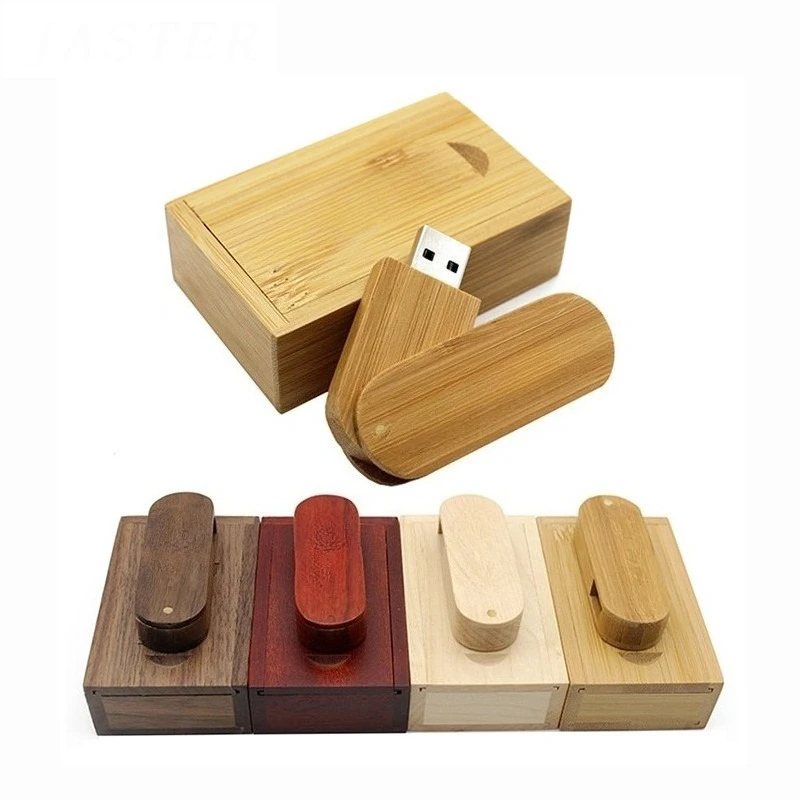 JASTER USB 플래시 드라이브 128GB 나무 상자 펜 드라이브 64GB 크리 에이 티브 선물 메모리 스틱 저장 장치 회전식 펜 드라이브 32GB 16GB 8G