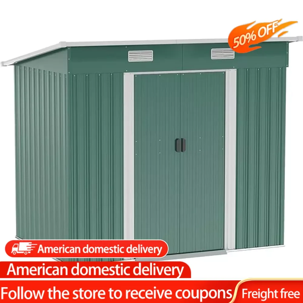 

Patio Prefabricated House Lawn Garage Tetoie Galvanized Metal Utility Garden Tool House 7' X 4' Outdoor Storage Shed Bike Metabo