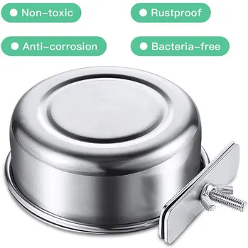 Rabbit Pet Food Dish Hamster Stainless Steel Clamp-on Water Drinker Bird Feeder Parrot Feeding Bowl Cage Cup 4