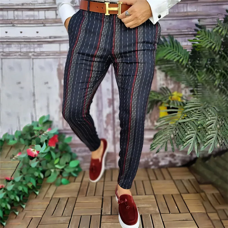 Spring, Summer, Autumn And Winter Korea Business Men's Pants Cotton Comfortable Elastic Plaid Casual Fashion Pants Men's Suit Pa