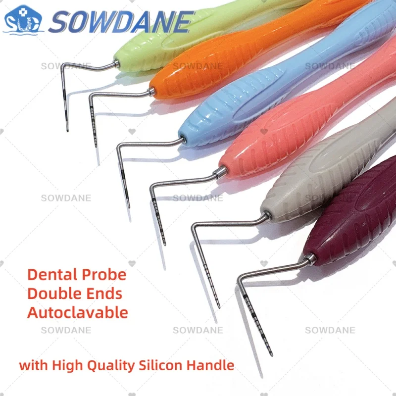 Dental Stainless Steel Periodontal Probe with Scaler Explorer Tool Silicon Handle Tooth Endodontic Cleaning Instrument